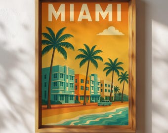 Miami Poster, Retro Miami Wandkunst, Reisedruck, Vintage Florida Dekor