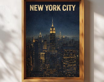 New York City Poster, Retro New York City Wall Art, New York City Skyline Travel Print, Vintage New York Decor
