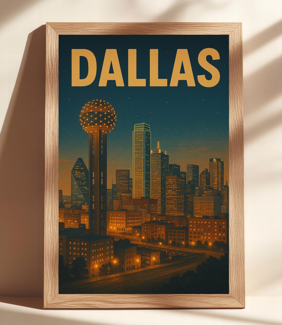 Dallas Skyline Travel Poster, Vintage Texas Wall Art (digital Download ...