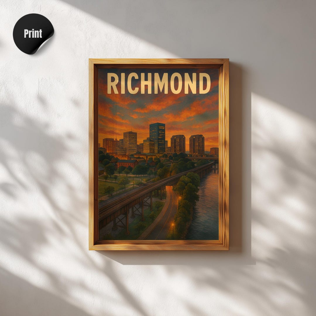 Richmond Poster, Retro Richmond Wall Art, Richmond Skyline Travel Print ...
