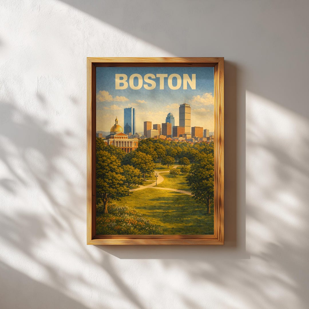 Boston Poster, Boston Wall Art, Massachusetts Travel Print, Vintage ...