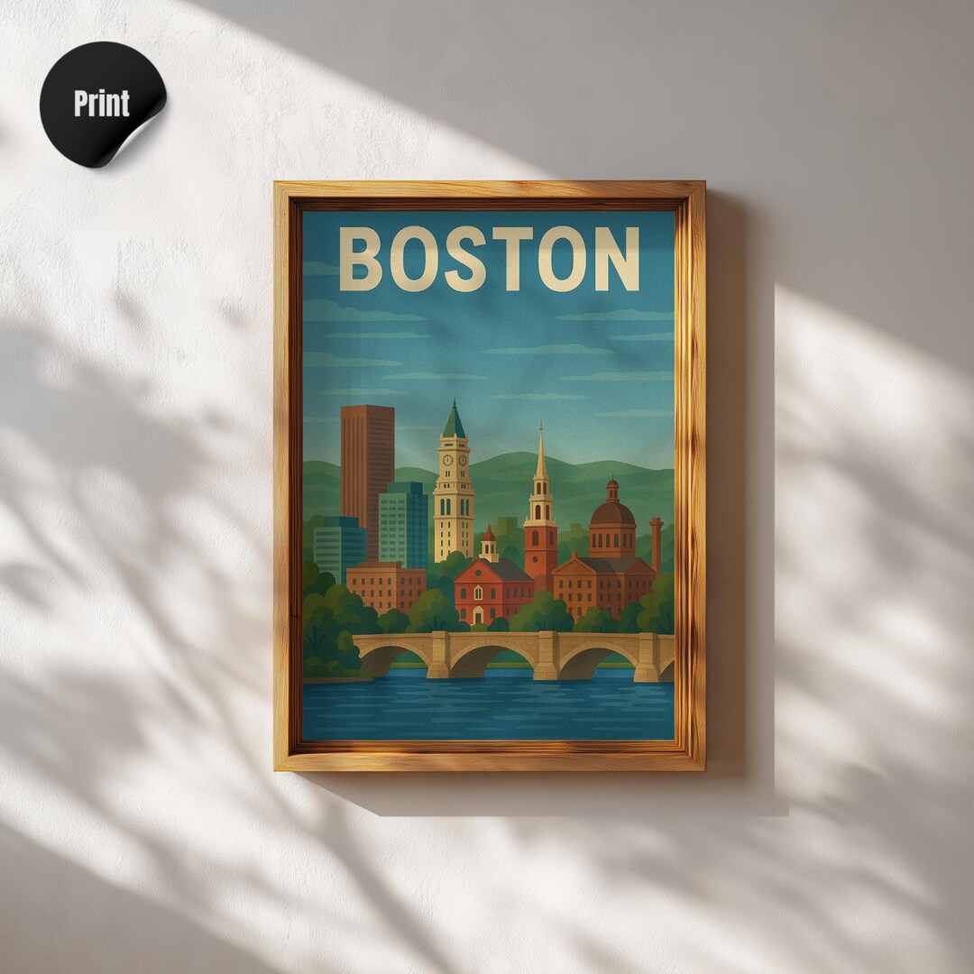 Boston Poster, Retro Boston Wall Art, Boston Skyline Wall Print ...