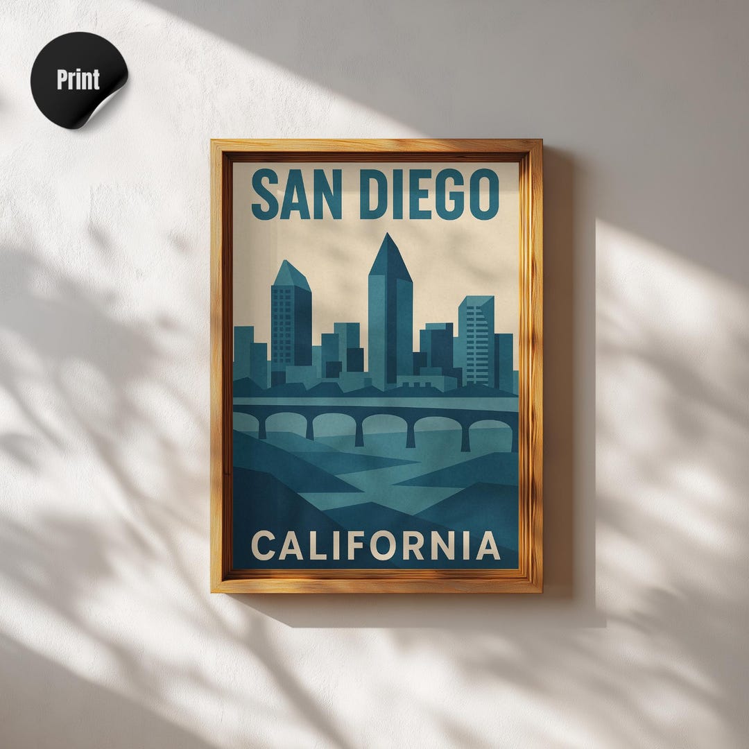 San Diego Poster, Retro San Diego Wall Art, California Skyline Travel ...