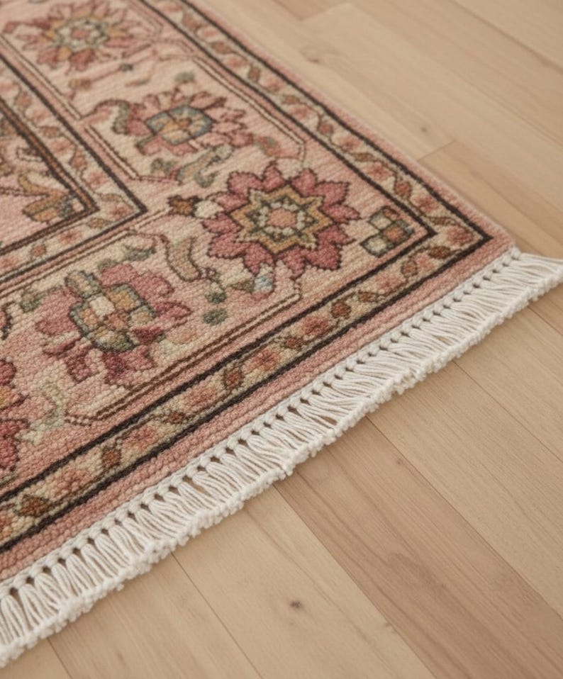 Pink Pattern Rug Traditional Hand Knotted Wool Rug Vintage Pink Oriental Area Carpet Traditional ...