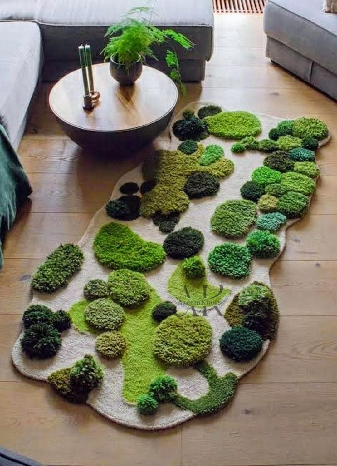 Hand Tufted Moss Rug Organic Green Wool Nature Inspired Modern Living ...