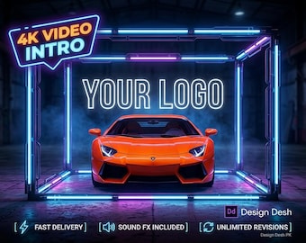 カスタムスポーツカーロゴアニメーション、ネオンイントロ | サウンド付きで迅速納品