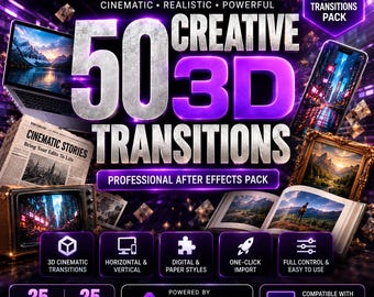 50種類のシネマティック3Dトランジションパック｜After Effectsフライスルー（デジタルダウンロード）