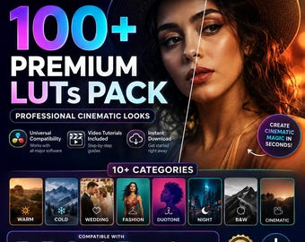 100種類のシネマティックLUTパック、ビデオカラーグレーディングプリセット（デジタルダウンロード）