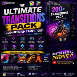 Paquete definitivo de más de 200 transiciones para Final Cut Pro X y Apple Motion / Arrastrar y soltar (Descarga digital)
