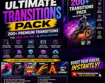 FCPXおよびApple Motion用200種類以上の究極のトランジションパック｜ドラッグ＆ドロップ4K（デジタルダウンロード）