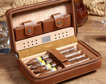 Personalized Humidor Cigar Case with accessories, Leather Travel Cigar Case Box, Husband's Gift, Groomsmen Gifts