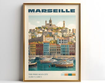 Marseille Wall Art Print | Vintage Travel Poster | Marseille Poster | France Home Decor | Travel Art Gift | Retro Poster | Christmas Gift