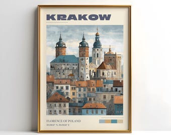 Krakow Wall Art Print | Vintage Travel Poster | Krakow Poster | Europe Home Decor | Travel Gift | Retro Travel Poster | Christmas Gift