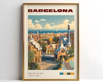 Barcelona Wall Art Print | Vintage Travel Poster | Barcelona City Print | Spain Home Decor | Mediterranean Travel Art Gift | Christmas Gift