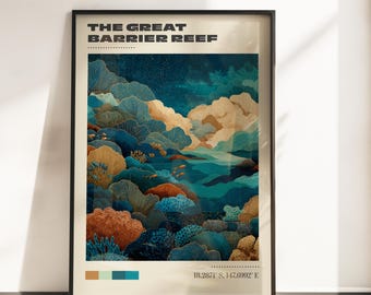 Das Great Barrier Reef Reisedruck | Vintage Reise Poster | Poster Australien | Great Barrier Reef Poster | Wohnkultur | Reise-Kunst-Geschenk