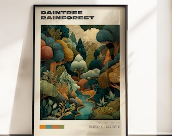 Impresión de viaje a la selva tropical de Daintree / Póster de viaje vintage / Arte mural australiano / Impresión de la selva tropical de Daintree / Regalo de arte de viaje