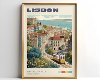 Lisbon Wall Art Print | Vintage Travel Poster | Lisbon Poster | Portugal Home Decor | Travel Gift | Retro Travel Poster | Christmas Gift