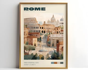 Rome kunst aan de muur | Vintage reisposter | Rome-poster | Italië Woondecoratie | Reiskunstcadeau | Retroposter | Kerstcadeau