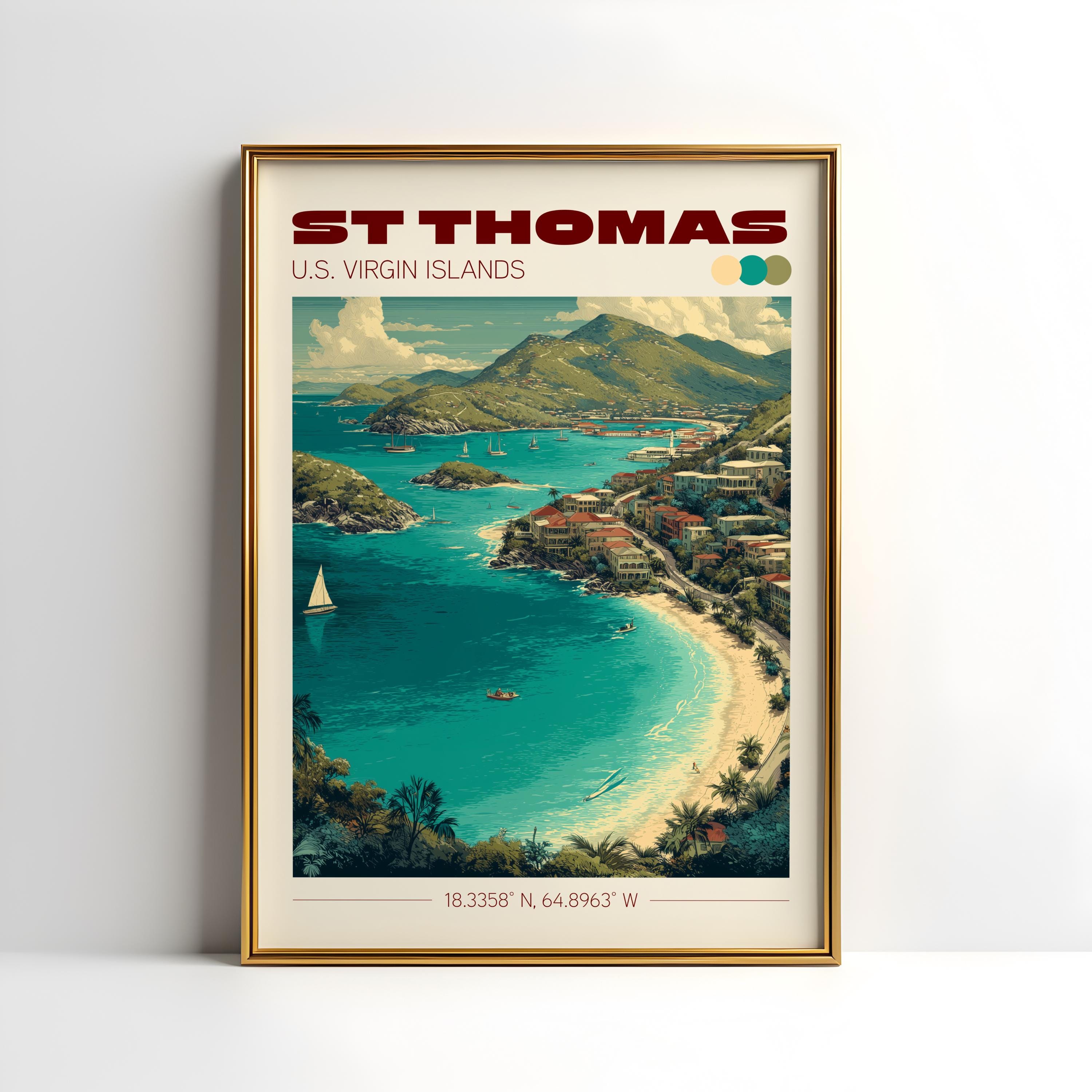 時空の絵旅人　缶バッジ　Summer Time Private Holiday Saint Thomas Wall Art | Vintage Travel Poster | US Virgin Islands