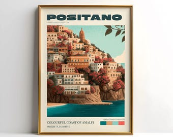 Positano Wall Art Print | Vintage Travel Poster | Positano Poster | Italy Home Decor | Travel Art Gift | Retro Poster | Christmas Gift