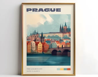 Prague Wall Art Print | Vintage Travel Poster | Prague Poster | Europe Home Decor | Travel Gift | Retro Travel Poster | Christmas Gift