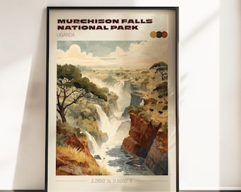 Murchison Falls Travel Poster | Vintage Travel Print | Murchison Falls Wall Art | Africa Home Decor | Gift For Traveller | Uganda Print