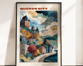 Quebec City Wall Art Print | Vintage Travel Poster | Quebec Poster | Canada Home Decor | Travel Art Gift | Retro Travel Poster