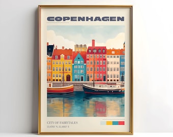Copenhagen Wall Art Print | Vintage Travel Poster | Copenhagen Poster | Europe Home Decor | Travel Gift | Retro Poster | Christmas Gift