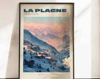 La Plagne Travel Poster | Vintage Travel Print | French Alps Wall Art | France Home Decor | Retro Ski Print | La Plagne Wall Art