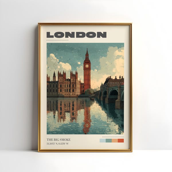London Wall Art Print | Vintage Travel Poster | London Poster | England Home Decor | Travel Gift | Retro Poster | Big Ben Print
