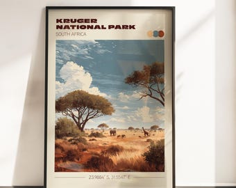 Kruger National Park Travel Poster | Vintage Travel Print | Kruger National Park Wall Art | Africa Home Decor | Gift | South Africa Print