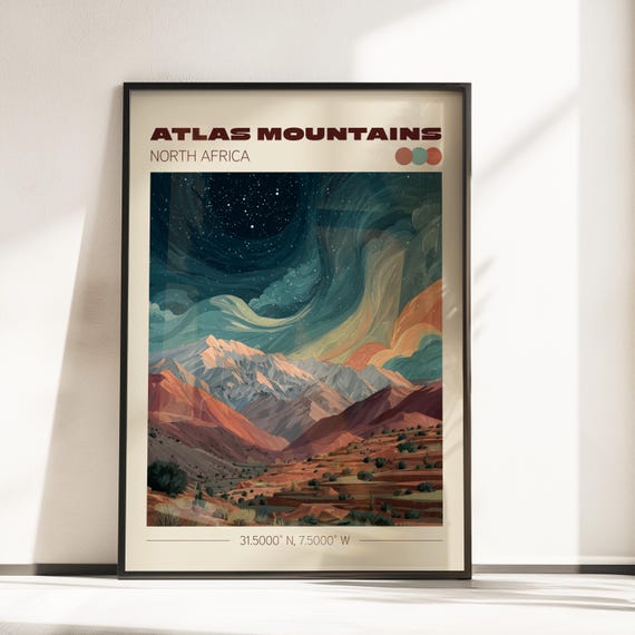 Atlas Mountains Travel Poster | Vintage Travel Print | Atlas Mountains Africa Wall Art | Africa Home Decor | Africa Poster | Travel Gift