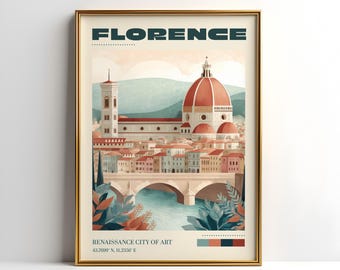 Florence Wall Art Print | Vintage Travel Poster | Florence Poster | Italy Home Decor | Travel Gift | Retro Travel Poster | Christmas Gift