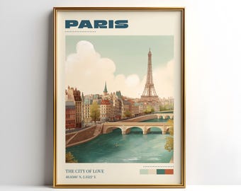 Paris Wall Art Print | Vintage Travel Poster | Paris Poster | France Home Decor | Travel Art Gift | Retro Travel Poster | Christmas Gift