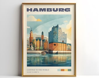 Hamburg Wall Art Print | Vintage Travel Poster | Hamburg Poster | Europe Home Decor | Travel Gift | Retro Travel Poster | Christmas Gift