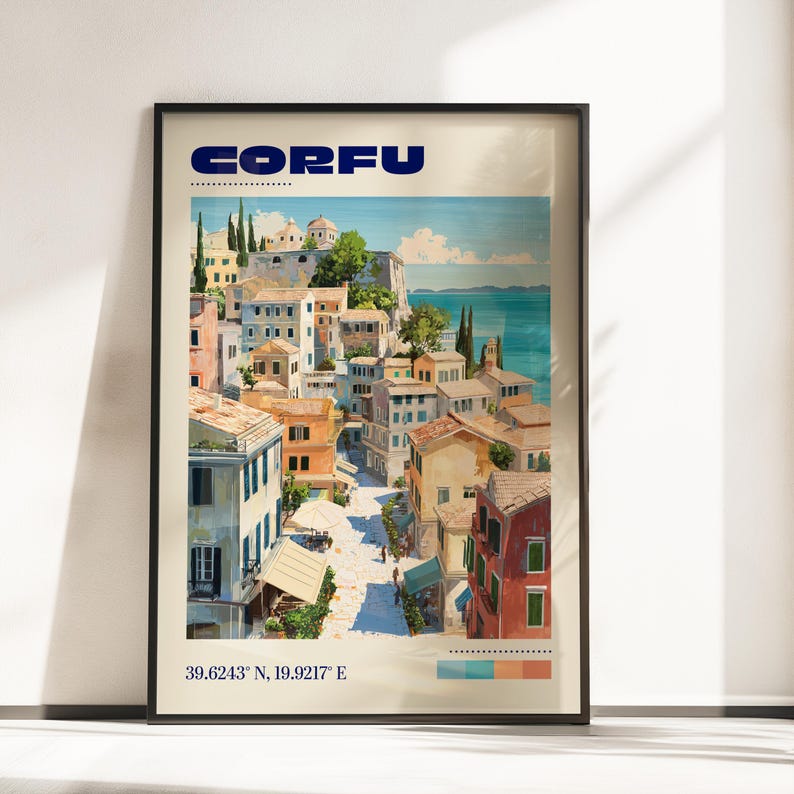 Corfu Travel Print | Vintage Travel Poster | Corfu Poster | Greece Wall Art | Travel Gift | Retro Travel Poster image 2