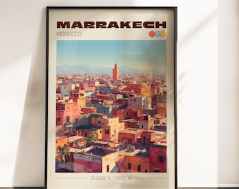 Marrakech Travel Print | Vintage Travel Print | Marrakesh Morocco Travel Poster | Africa Home Decor | Gift For Traveller | Morocco Wall Art
