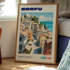 Corfu Travel Print | Vintage Travel Poster | Corfu Poster | Greece Wall Art | Travel Gift | Retro Travel Poster image 3