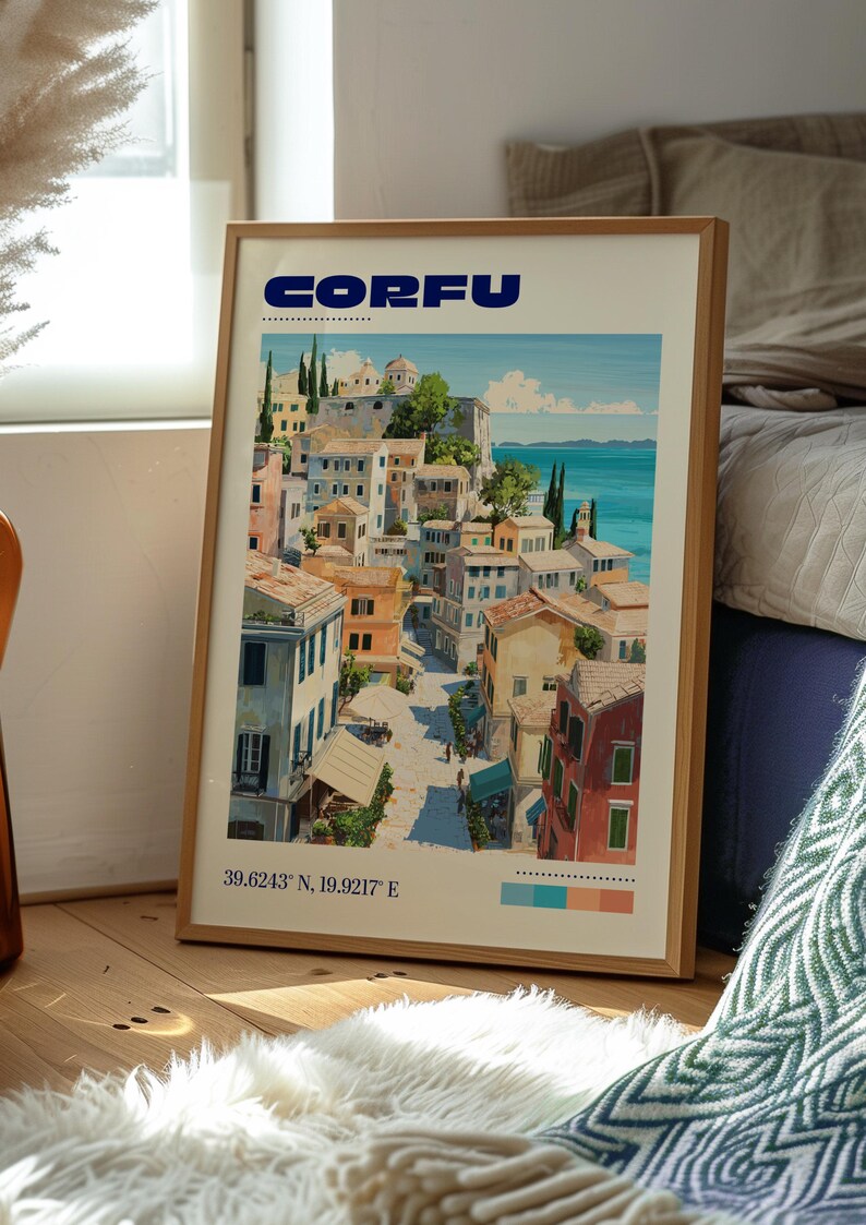 Corfu Travel Print | Vintage Travel Poster | Corfu Poster | Greece Wall Art | Travel Gift | Retro Travel Poster image 3