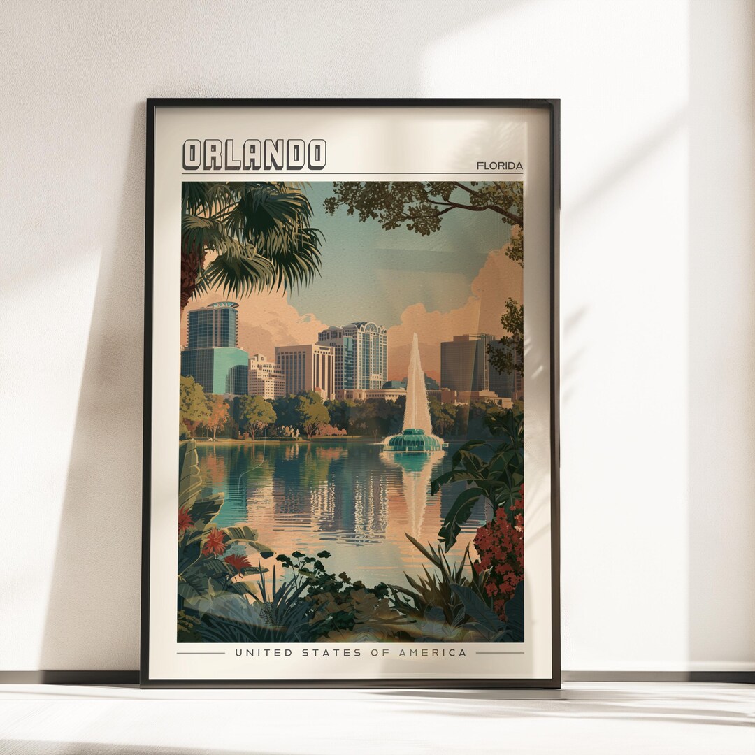 Print Rolnondo Orlando Florida Travel Poster | Vintage USA Travel Print | Orlando Wall ...