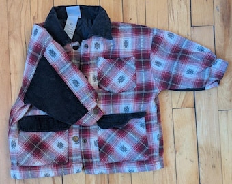 Vintage jaren 90 Circo 2T geruit flanellen jasje corduroy kraag boerenjas rood