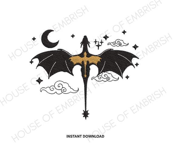 Gothic Bat Sword Embroidery Design | Dark Fantasy Bat Wings Machine Embroidery File | Halloween Gothic Stitch | 5 Sizes