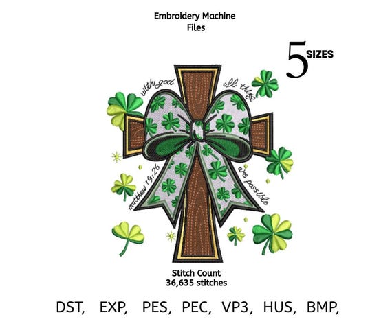 Clover Cross Embroidery Design | Christian Applique Pattern (Instant Download)