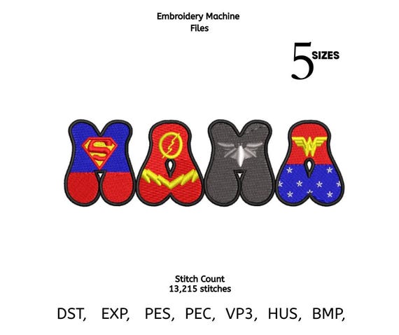 Superhero MAMA Embroidery Design | Mom Hero Patch | 4 sizes | Multiple Formats  (Instant Download)