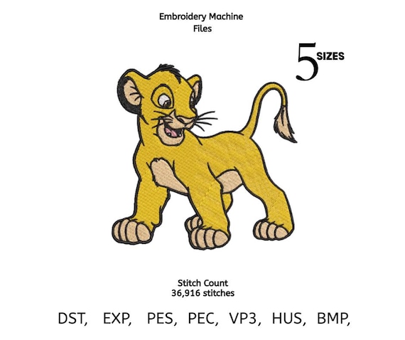 Cute Lion Cub Embroidery Design | Cartoon Lion Baby | Animal Embroidery Machine File | 5 Sizes | PES DST EXP VP3