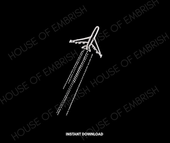 Minimal Airplane Embroidery Design | Line Art Plane with Trail | Travel Machine Embroidery File | 5 Sizes | DST PES VP3