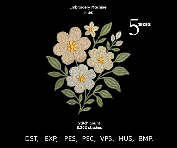 Elegant Floral Embroidery Design | Spring Flowers Machine File | Botanical Stitch Pattern
