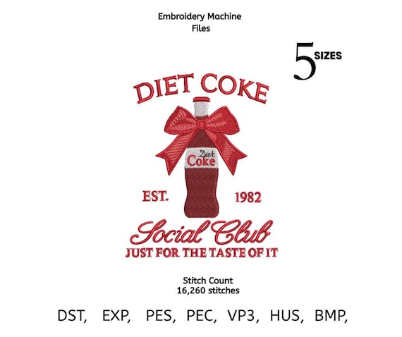 Retro Soda Bottle Bow Embroidery Design – Social Club Vintage Stitch Pattern (1982 Theme)