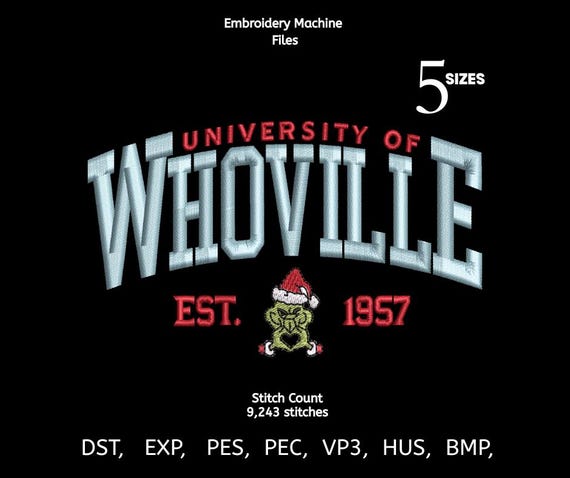 University of Whoville Grinch Embroidery Design – Funny Christmas Machine File | Instant Download