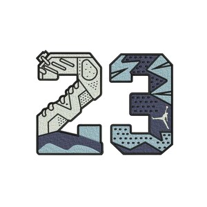 23 Diseño de bordado de zapatillas, archivo de bordado de números de baloncesto retro, patrón de puntada de camiseta deportiva, arte atlético vintage, pes dst exp jef